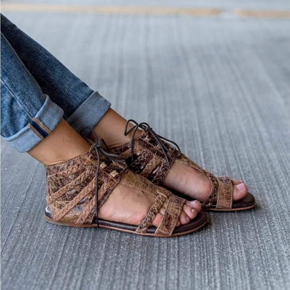 BED|STU Brown Leather Lace-Up Gladiator Sandals